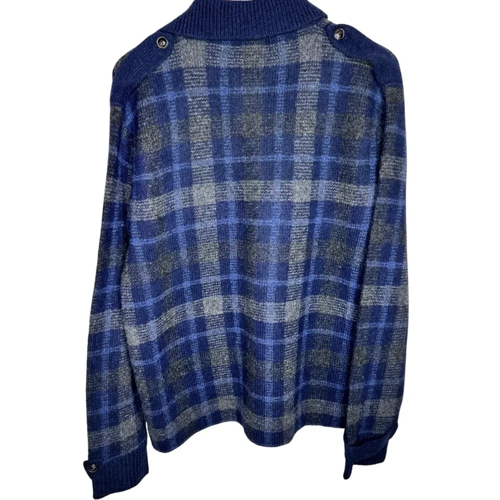 Vintage 80s Polo Ralph Lauren Plaid Wool & Alpaca Cardigan Sweater Jacket Blue